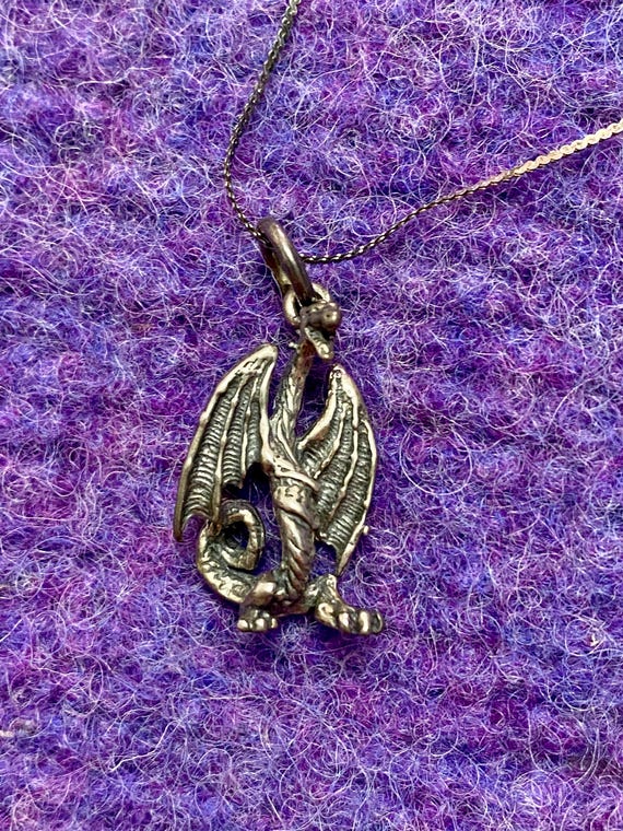 Vintage Standing Dragon Sterling Silver Necklace