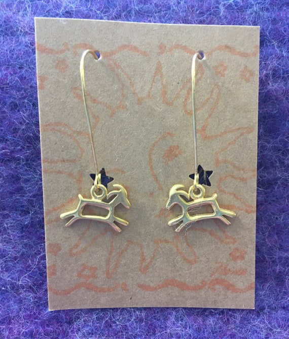 Petroglyph Goat Earrings Gold Plated on GP Kidney wires