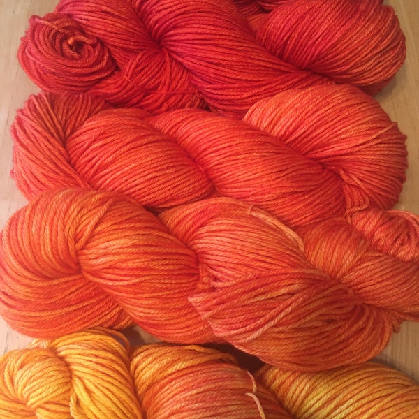 DRAGON'S FLAME Color Fade Yarn Set of 5 skeins of Merino/Cashmere, Indie Kettle Dyed Beauty and Uniqueness