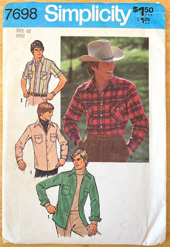 Men's Button-Up Shirt Sewing Pattern from the 1970's: Simplicity 7698