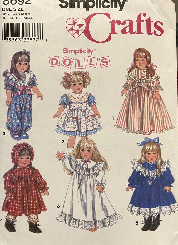Vintage Simplicity Pattern 8692: Historical Clothes for 18" Dolls