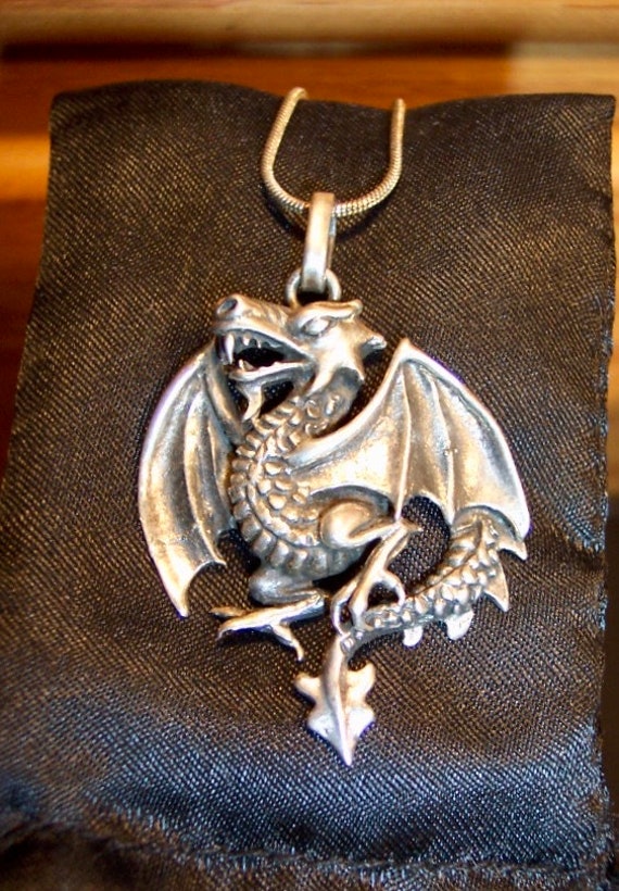 Vintage Sterling Rampant Dragon Necklace - image 3