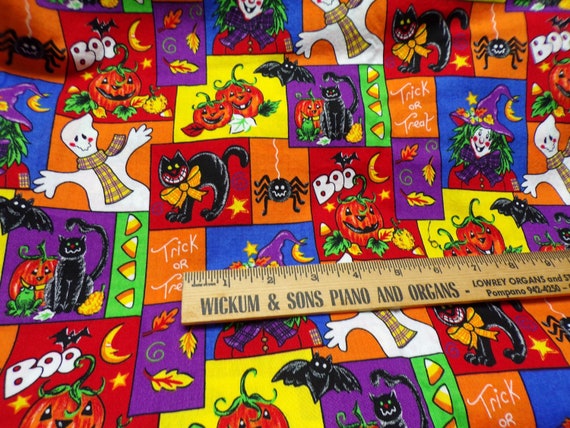 Halloween Fabric, Cheerful Cats, Scarecrows, Pumpkins Signature Classics by Oakhurst Textiles By the Yard