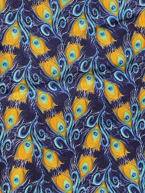 Double Peacock Feathers Cotton Fabric: Fat Quarters