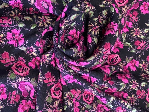 Fuchsia Flowers Vintage Rayon Fabric 56" wide by 3.5 yard piece