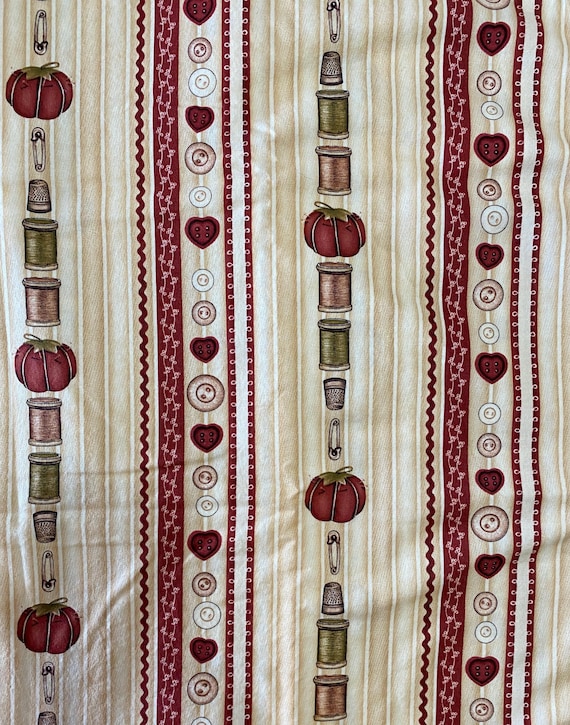 Cotton Fabric with a Sewing Theme- Buttons, Thread & Notions: Sold by the Yard