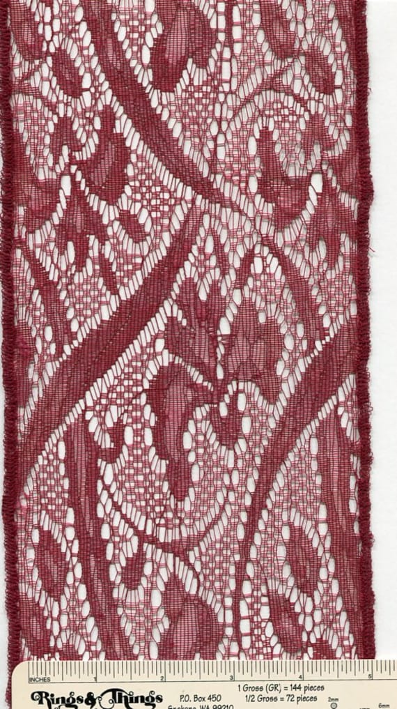 5" Burgundy Insertion Lace, Vintage, Made in USA by the Yard
