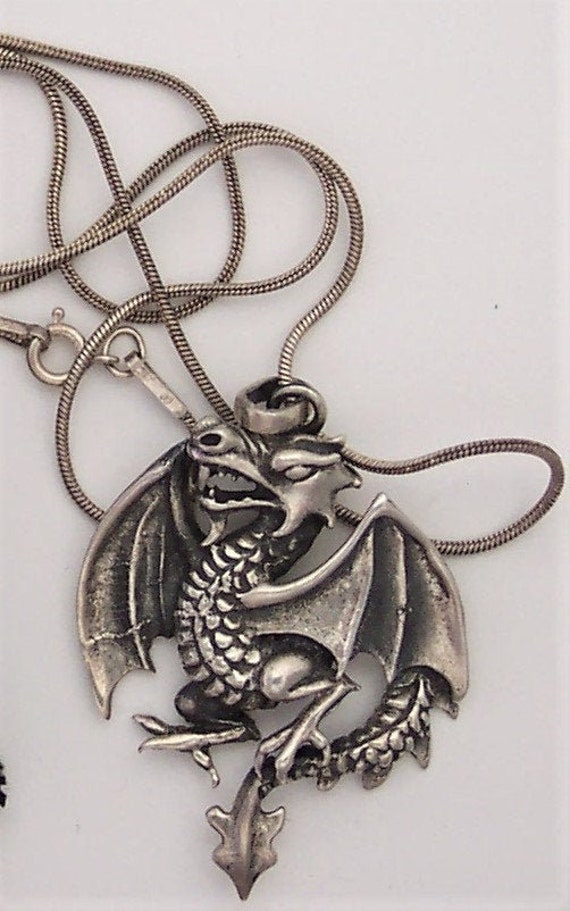 Vintage Sterling Rampant Dragon Necklace - image 1