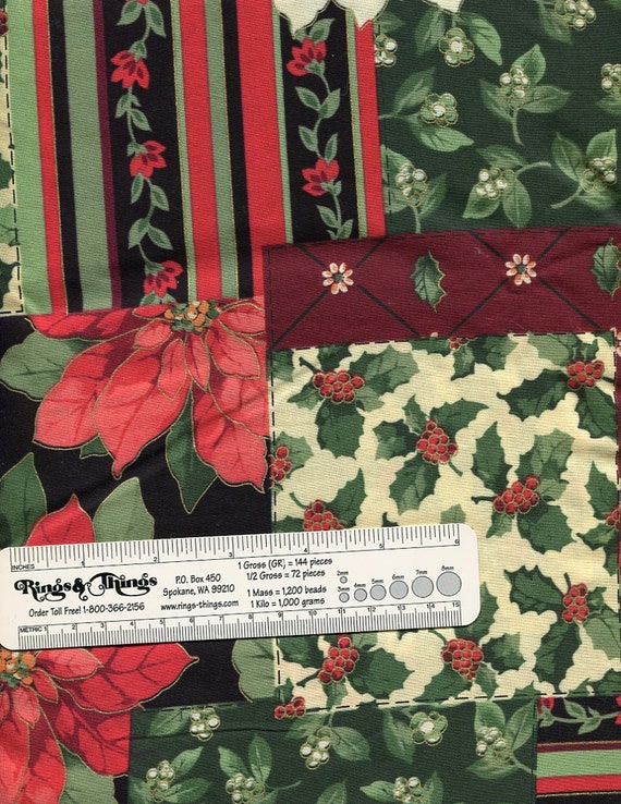 Christmas Fabric: Holly & Poinsettia- 4 yards x 56" wide, Cheater Quilt, All Cotton, Great Hand
