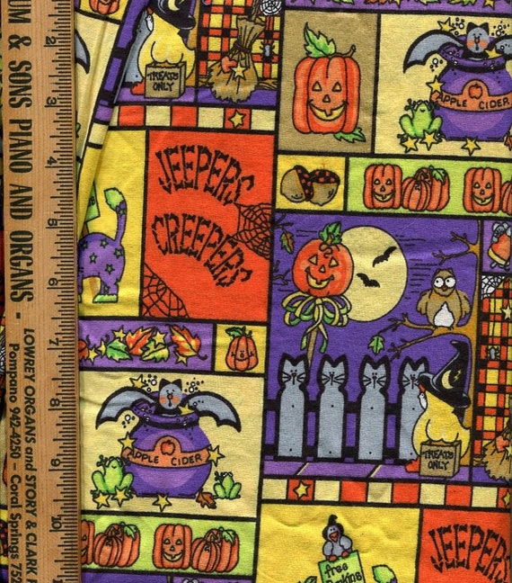 Jeepers Creepers Fabric, Vintage Halloween Spirit by Springs Ind., 40" wide sold by the 1/2 yard