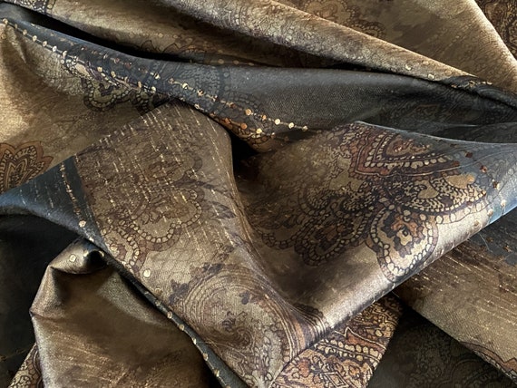 Silky Soft Paisley Panels Fabric in Sumptuous Gold and Browns-54/56" wide. Sold by the yard.