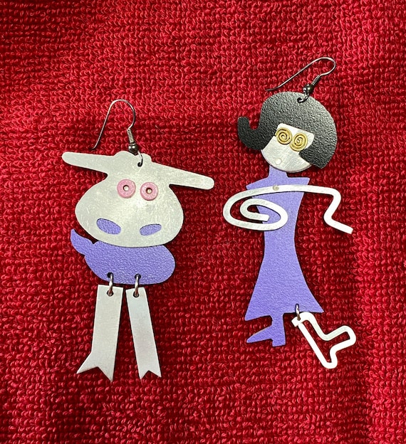 Quirky Cow and Milkmaid Earrings- Vintage