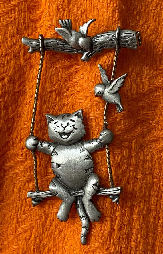Cat on a Swing Pin by JJ (Jonette) Vintage from the 1980's