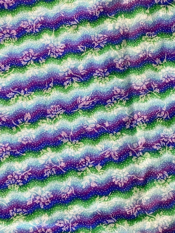 Soothing Cool Waves & Floral Cotton Fabric: Sold by the 1/2 Yard