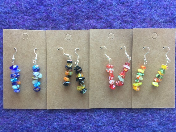 Millefiori Dangle Earrings: Hand Crafted w/ Sterling Silver French Wires