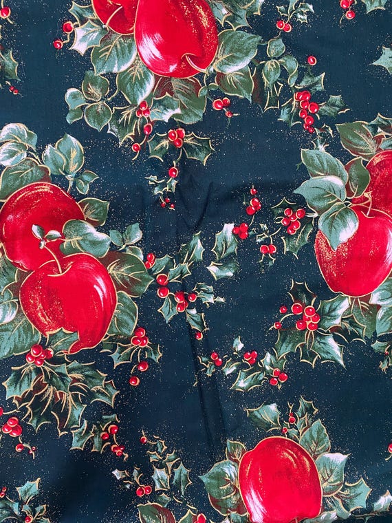 Vintage Christmas Fabric Springs Industries Daisy Kingdom "Holly Apple" Sold by 1/2 yd
