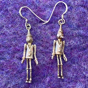 Vintage Pinocchio Earrings from the 1970's, Articulated and Petite