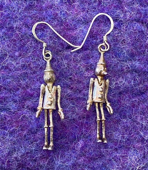 Vintage Pinocchio Earrings from the 1970's, Articulated and Petite
