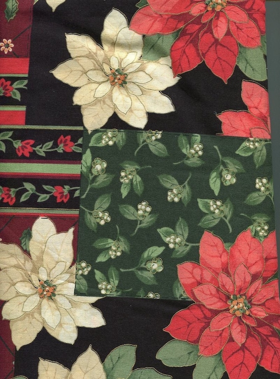Christmas Fabric Holly Poinsettia 4 yards 56" wide Cheater Quilt All Cotton Great Feel