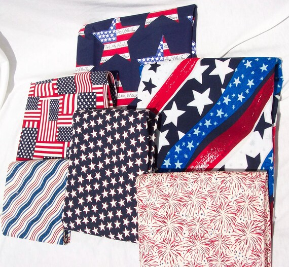 A Plethora of Patriotic Fabrics: 6 different pieces totalling over 3.5 yards, All Cotton