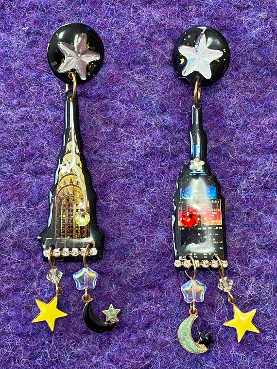 Vintage Hand Crafted Earrings Chrysler building and Empire State Building 1970's