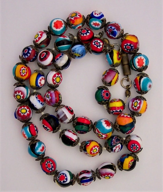 Vintage Millefiori Bead Necklace From Italy Etsy
