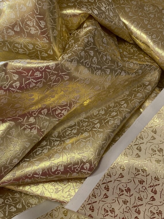 Gold Lamé Fabric with Abstract Subtle Floral Print: 44" Wide, Sold By The Yard, Vintage