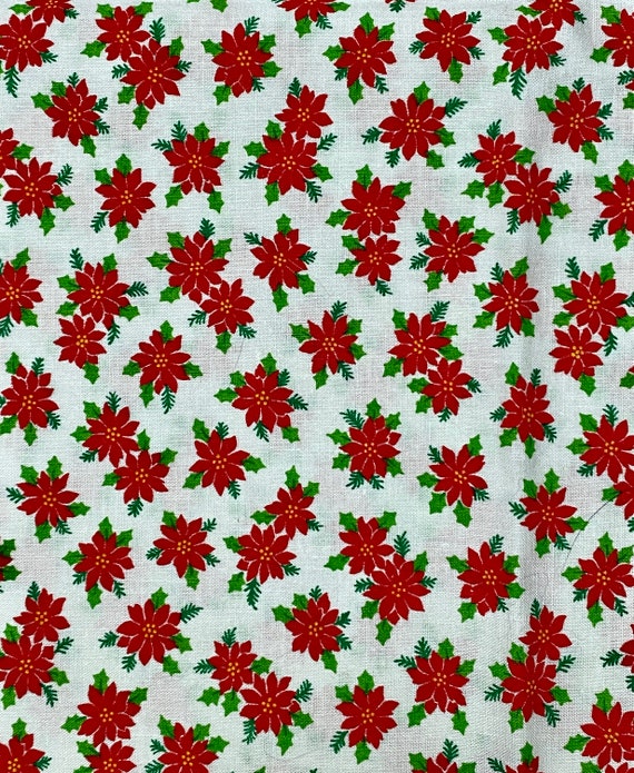 Small Poinsettias Cotton Fabric: Sold by the Piece