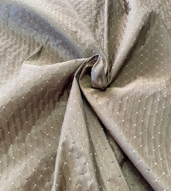 Pale Golden Khaki Poly Faux Silk with light & dark diamond pattern 58" wide, Sold by the yard.