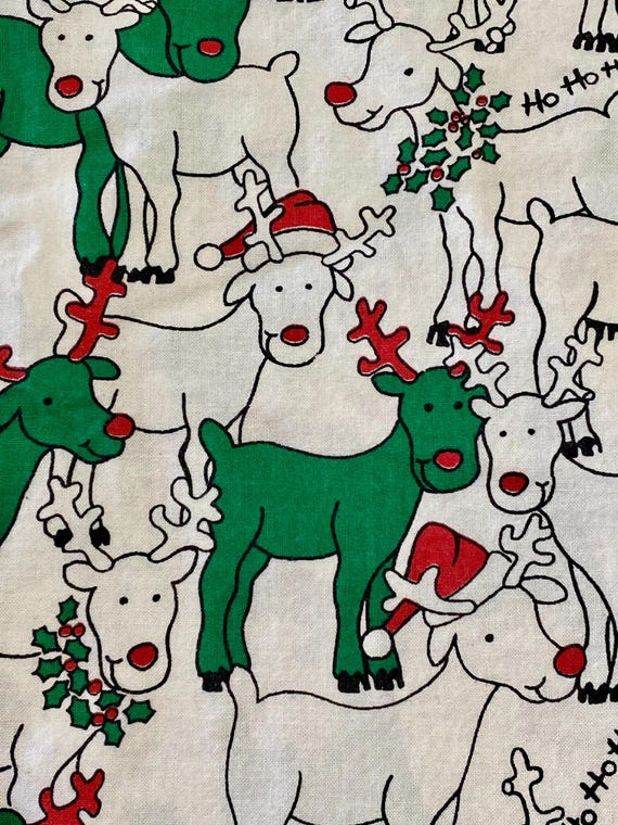 Green & White Reindeer Cotton Fabric
