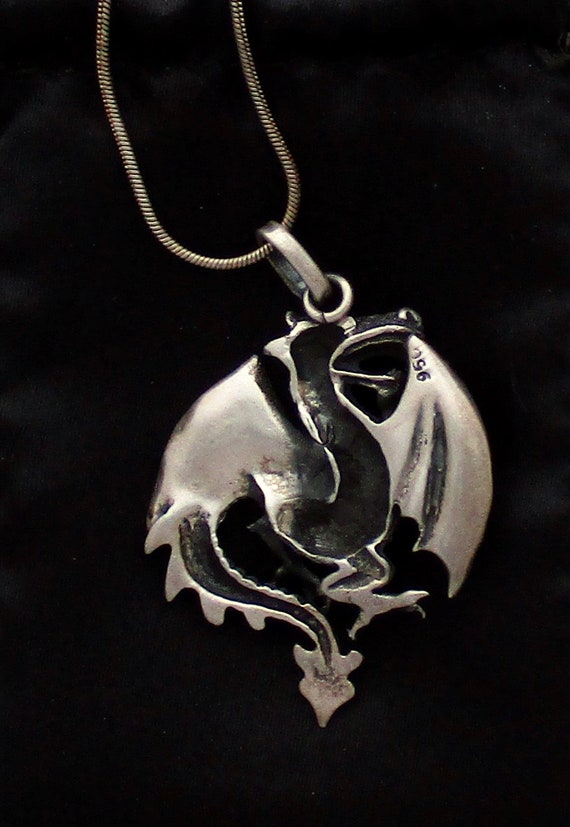 Vintage Sterling Rampant Dragon Necklace - image 4