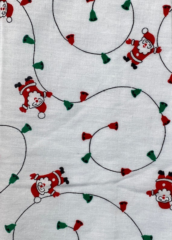 Santas & Bells Vintage Cotton Fabric: 44" Wide- Sold by 1/2 yard