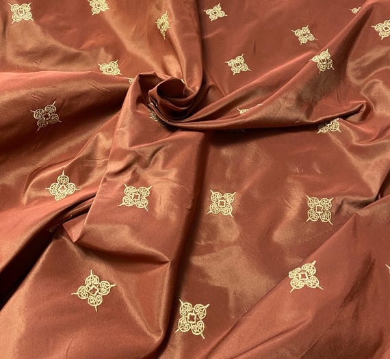 Embroidered Gold Medallions on Copper Taffeta 60" wide Sold by the yard