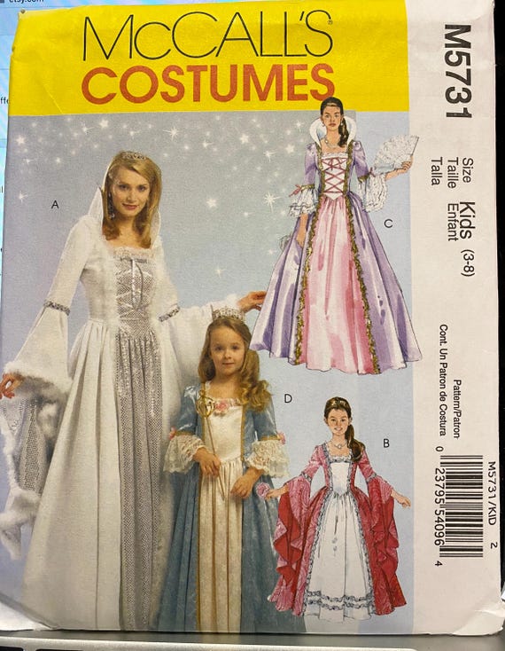Kid's Costume Sewing Pattern M5731 for Cosplay, Renaissance, Halloween, Dress Up, Size 3-8