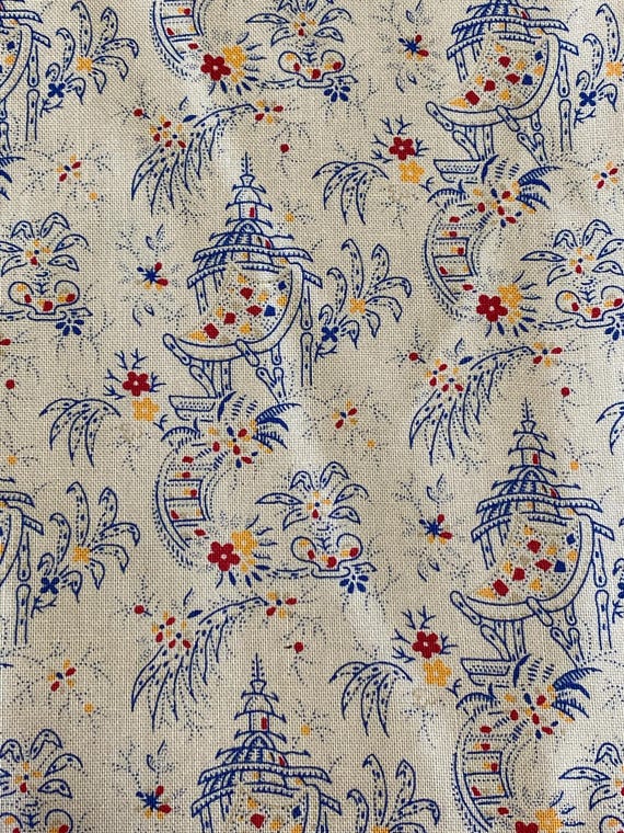 Vintage Fabric by Baum Textiles: Futuristic Oriental Design, Sold by the 1/2 yard, Cotton