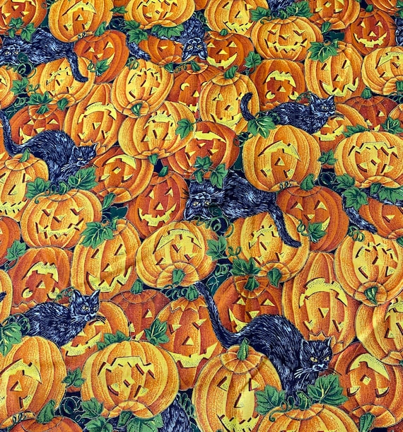 Black Cats & Jack o' Lanterns Fabric: Joan Messmore for VIP Cranston Printworks, Sold by 1/2 yard