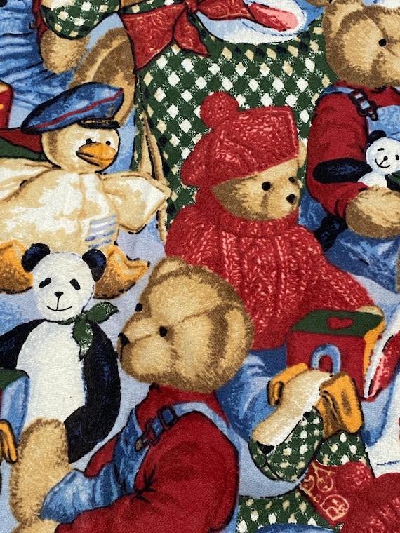 Blue Jean Teddy Bear Flannel Fabric: Vintage, 40" wide, sold by the yard