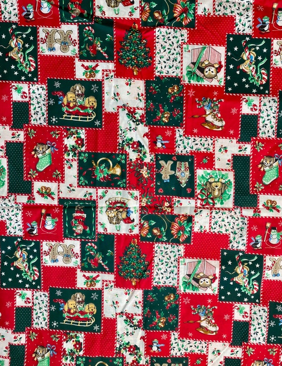 Squares of Christmas Cheer Fabric by Wamsutta/Hallmark Cards: 42" wide, Sold by the Yard