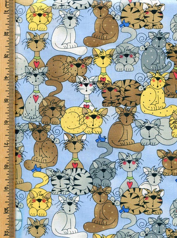 Cats, Cats, and more Cats: Gray, Brown, Gold, White- A 2 yard piece 42/43" wide