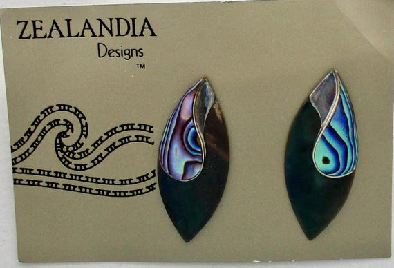 Marine Opal Shield Earrings by Zealandia from the 1970s