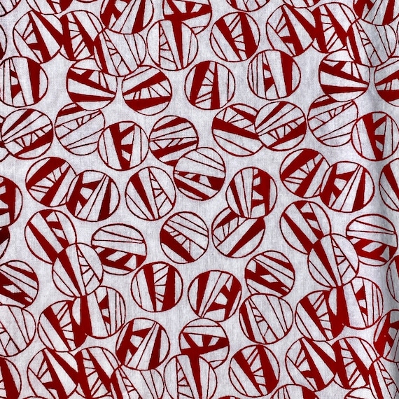 Red & White Ornaments Cotton Fabric: Geometric, Sold as a Piece
