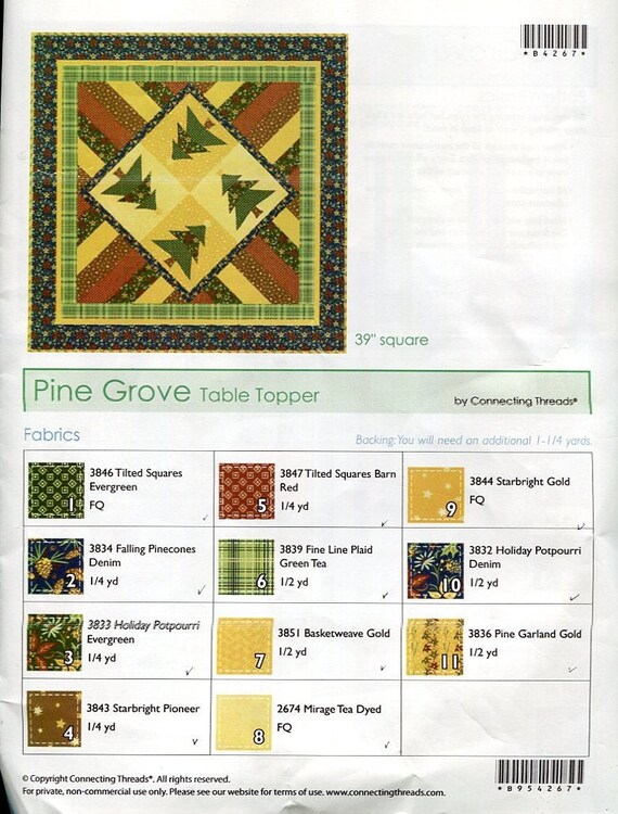 Fabric and Pattern to make the Pine Grove Table Topper Finished size 39" square