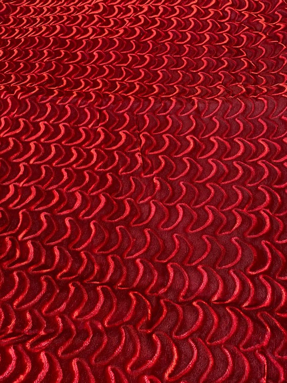 Red Velvet Scalloped-Effect Fabric:  44" wide x a 5 yard Piece, Vintage & Gorgeous