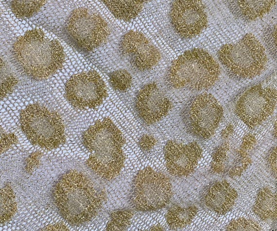 Gold Metallic Crocheted or Embroidered Medallions on a Cream Lace Stockinette Knit Fabric:Sold by the Yard, 56" wide