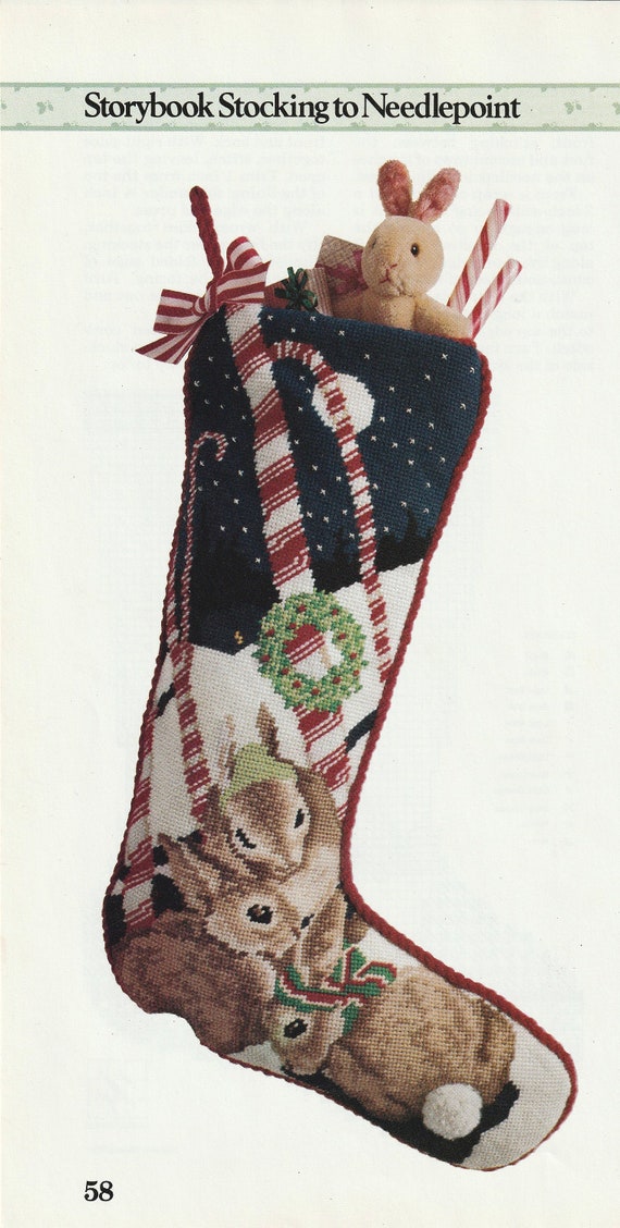Needlepoint Bunny Christmas Stocking- Digital Download