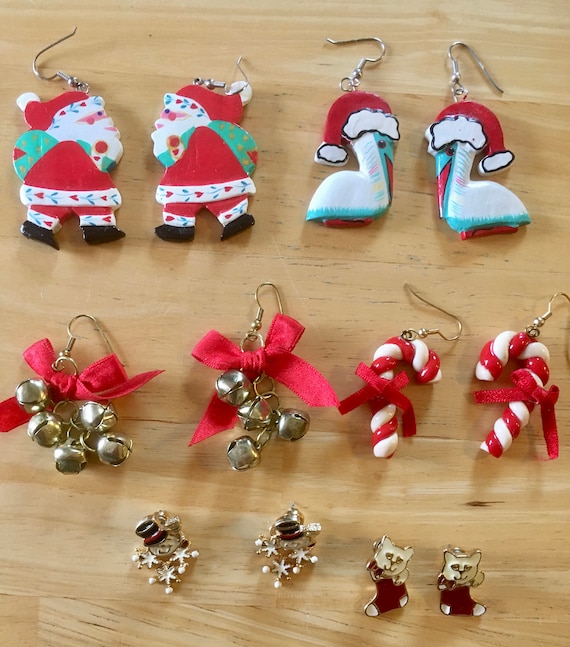 Vintage Christmas Earrings, Handpainted Wood, AIM Double and Mixed styles, Pick the variation you want to reflect your style
