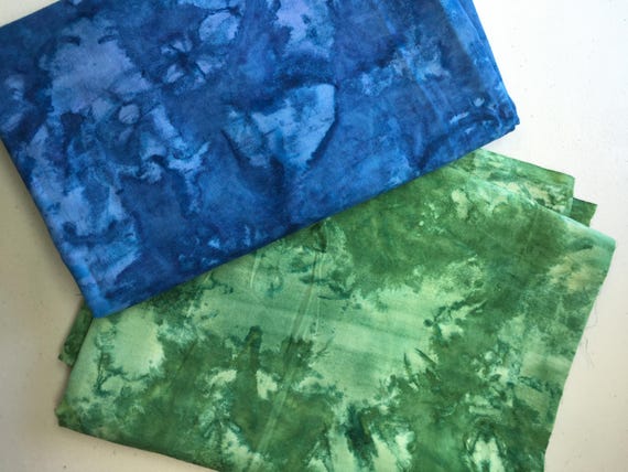 Batik Cotton Fabric 46" x 1 yard in blue or green print- Your Choice