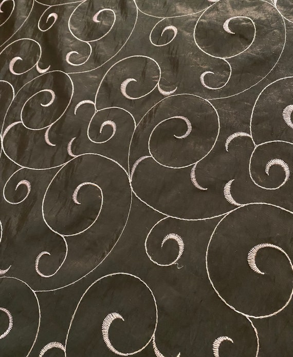 Seal Brown Taffeta Fabric with Pale Mauve Embroidered Vines- 60" wide