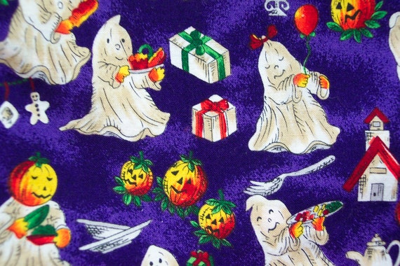 Halloween Fabric: Cheery Ghosts on Purple, 40/41" wide 1.25 yards, Hi Fashion Fabrics Inc