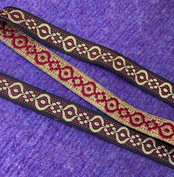 Medieval Looking Trim, Burgundy, Gold and Black, 1" wide, Sold by the Yard